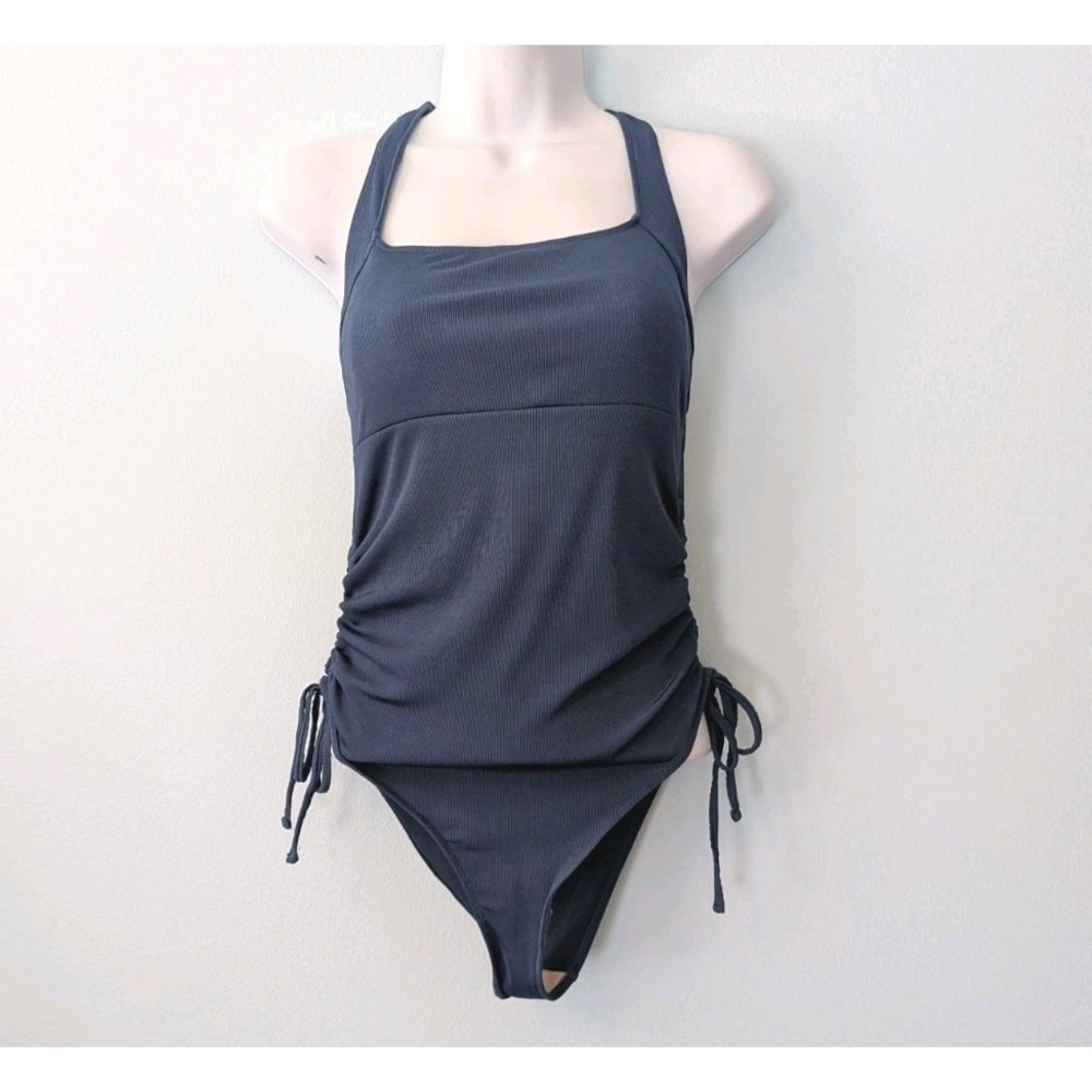 Summersalt One Piece Swimsuit Size 4 Blue Ruched Sides Square Neck Padded Cups